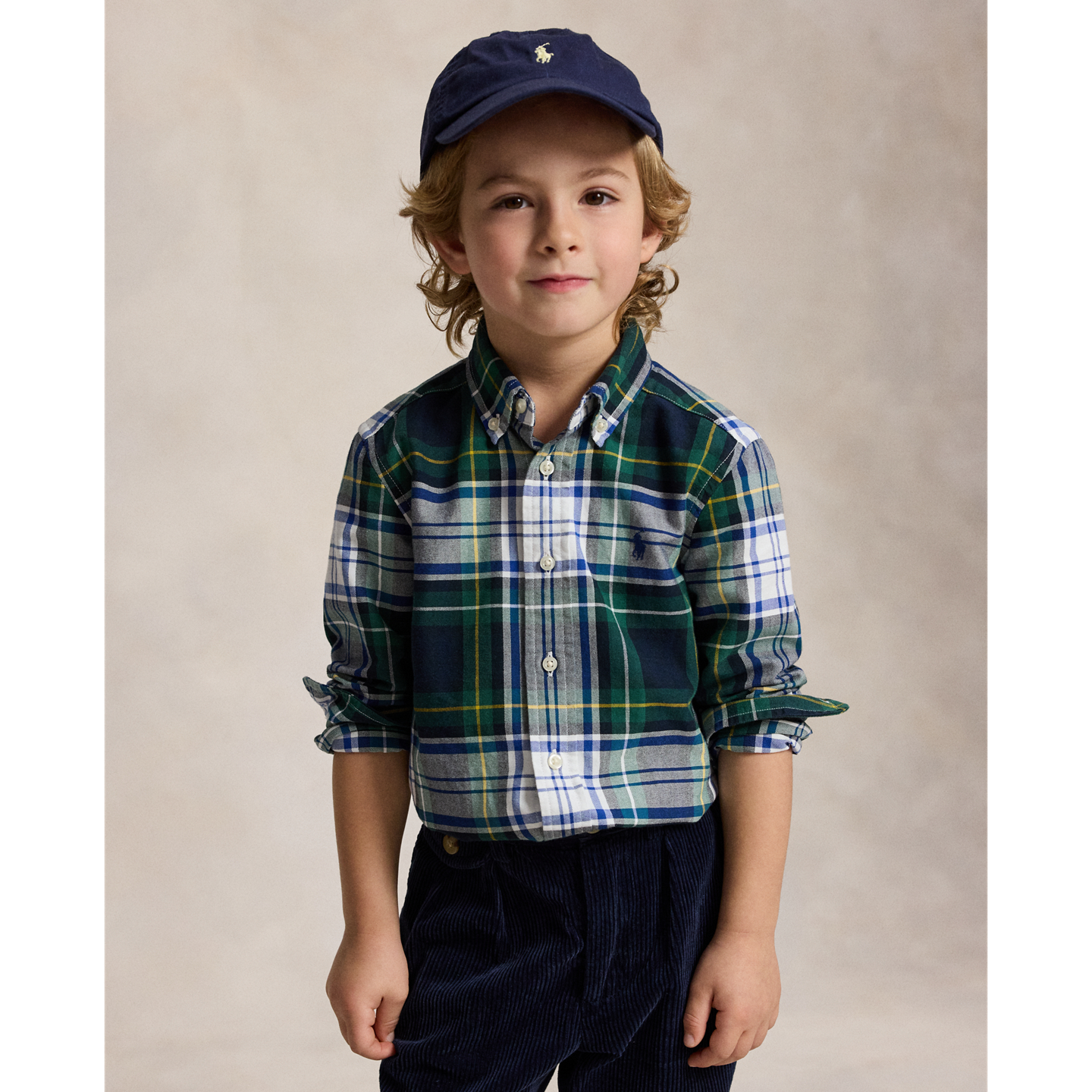 Детская рубашка Ralph Lauren Plaid Cotton Oxford, цвет: Белый зелёный разноцветный — фото 3