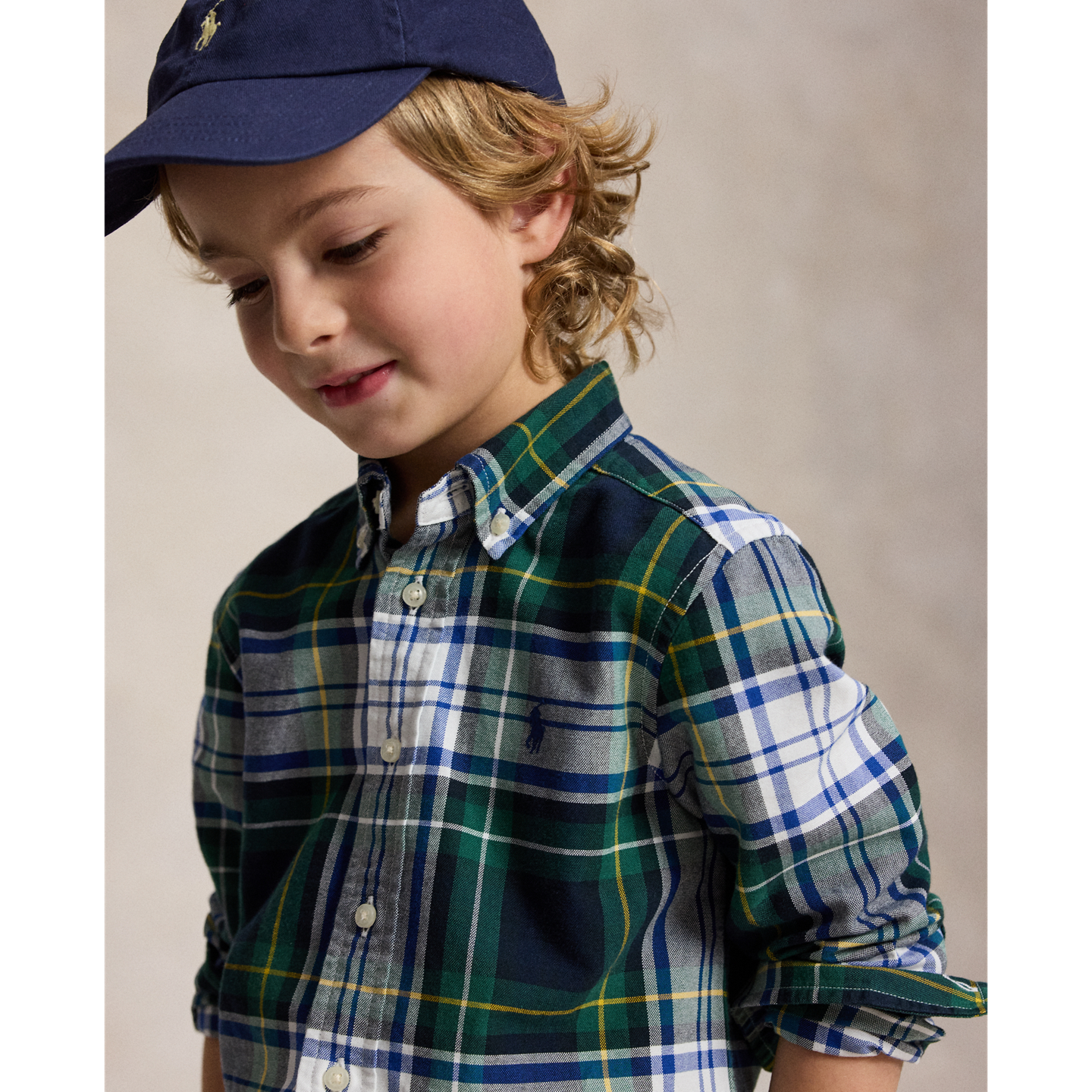 Детская рубашка Ralph Lauren Plaid Cotton Oxford, цвет: Белый зелёный разноцветный — фото 2