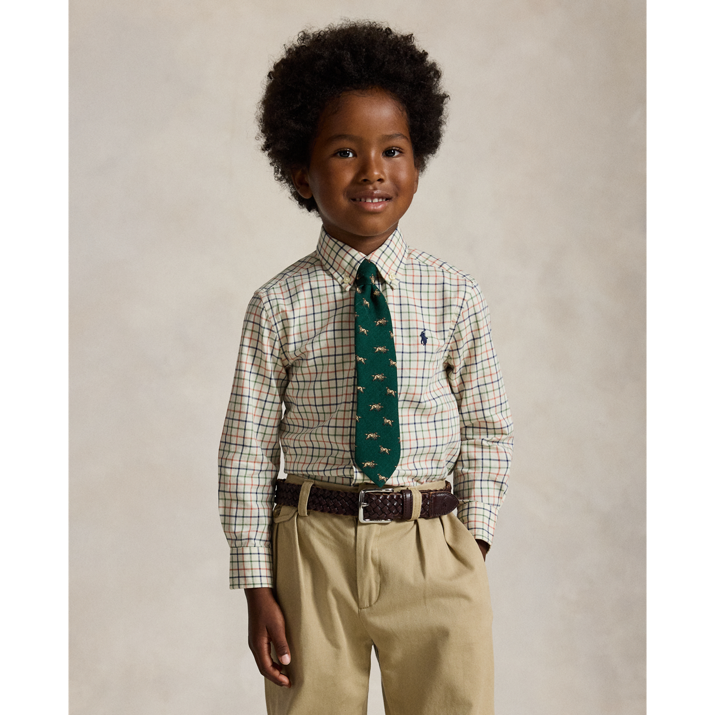 Детская рубашка Ralph Lauren Tattersall Cotton Twill, цвет: Кремовый тёмно-зелёный разноцветный — фото 4