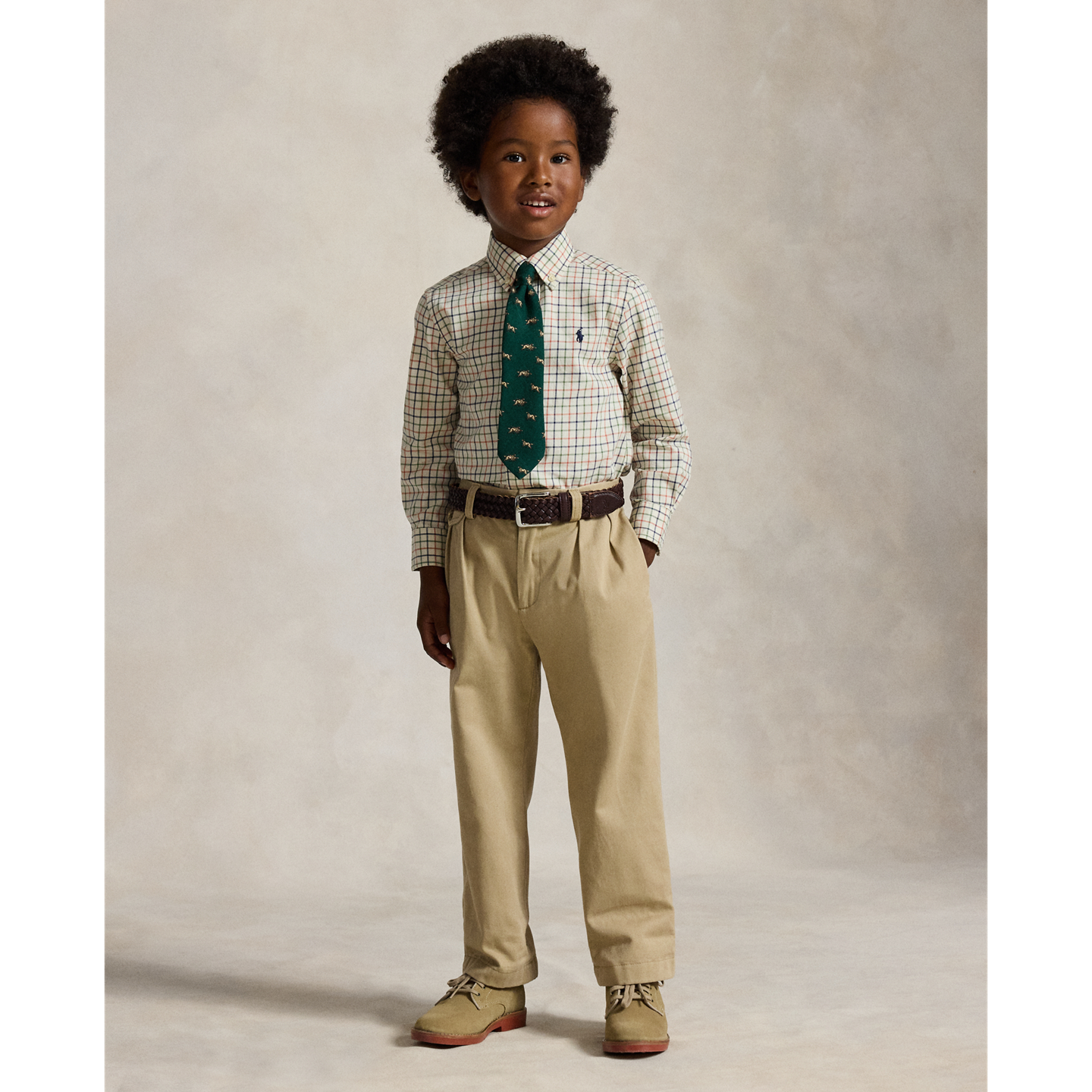 Детская рубашка Ralph Lauren Tattersall Cotton Twill, цвет: Кремовый тёмно-зелёный разноцветный — фото 2
