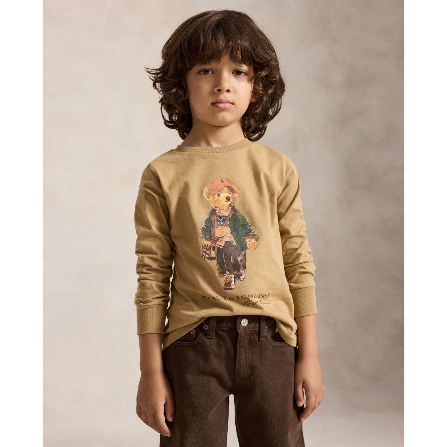 Детская футболка Ralph Lauren Polo Bear Cotton Long-Sleeve, цвет: Верблюжий — фото 4