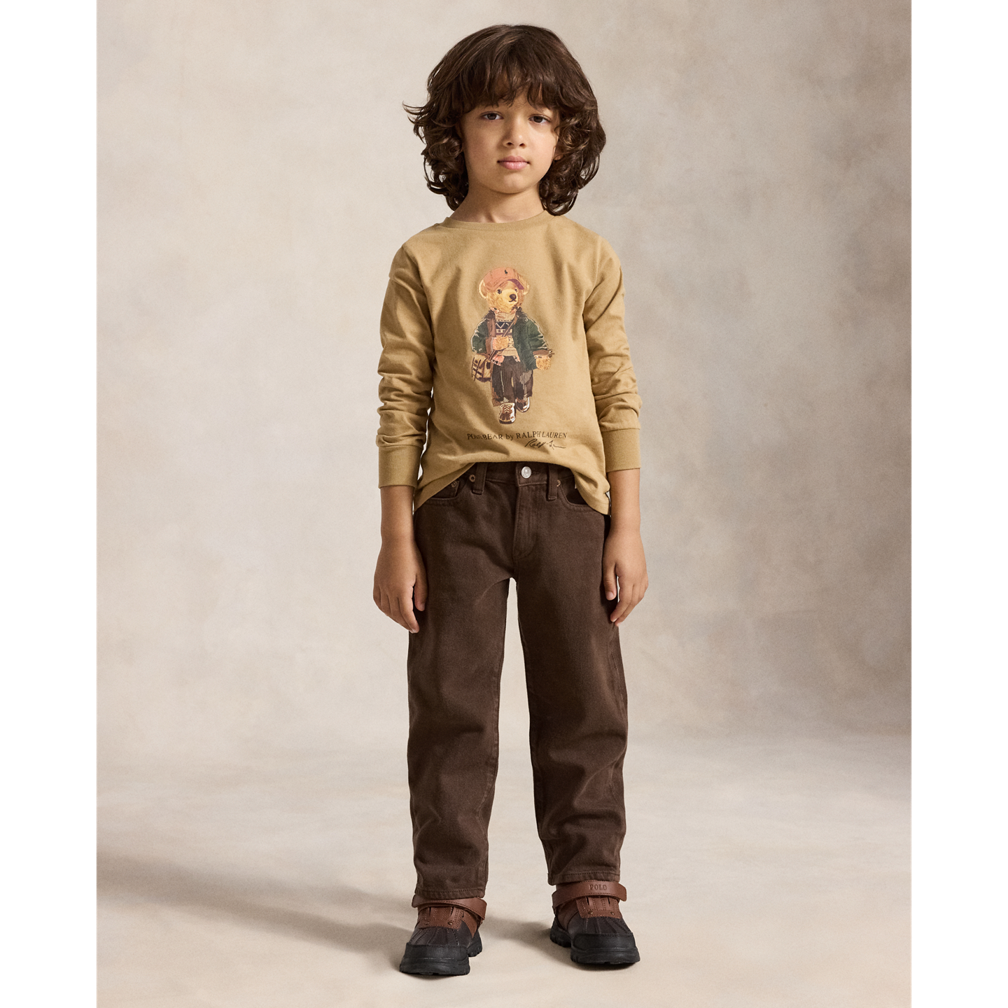 Детская футболка Ralph Lauren Polo Bear Cotton Long-Sleeve, цвет: Верблюжий — фото 2