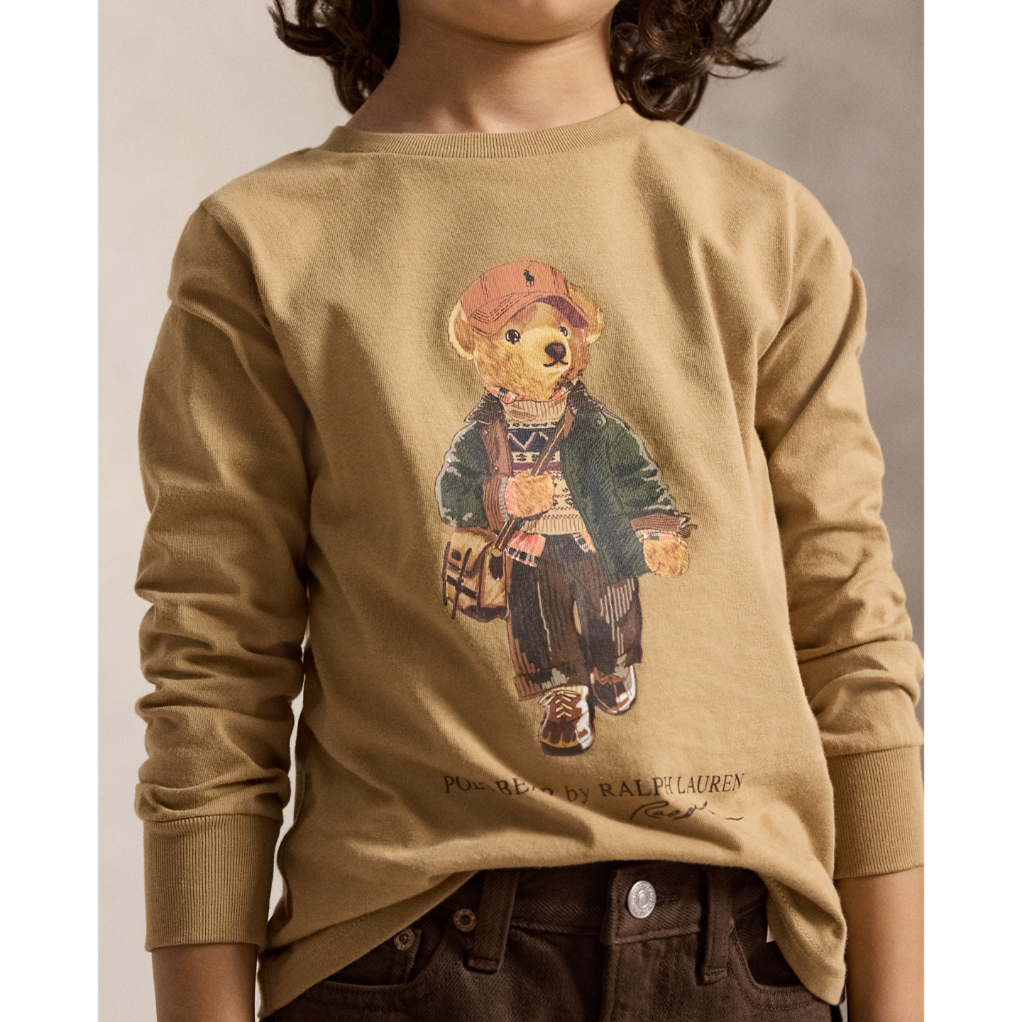 Детская футболка Ralph Lauren Polo Bear Cotton Long-Sleeve, цвет: Верблюжий — фото 3