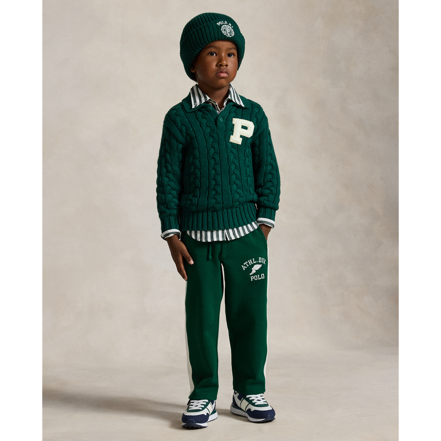 Детские брюки Ralph Lauren Logo Double-Knit Track, цвет: Тёмно-зелёный — фото 4