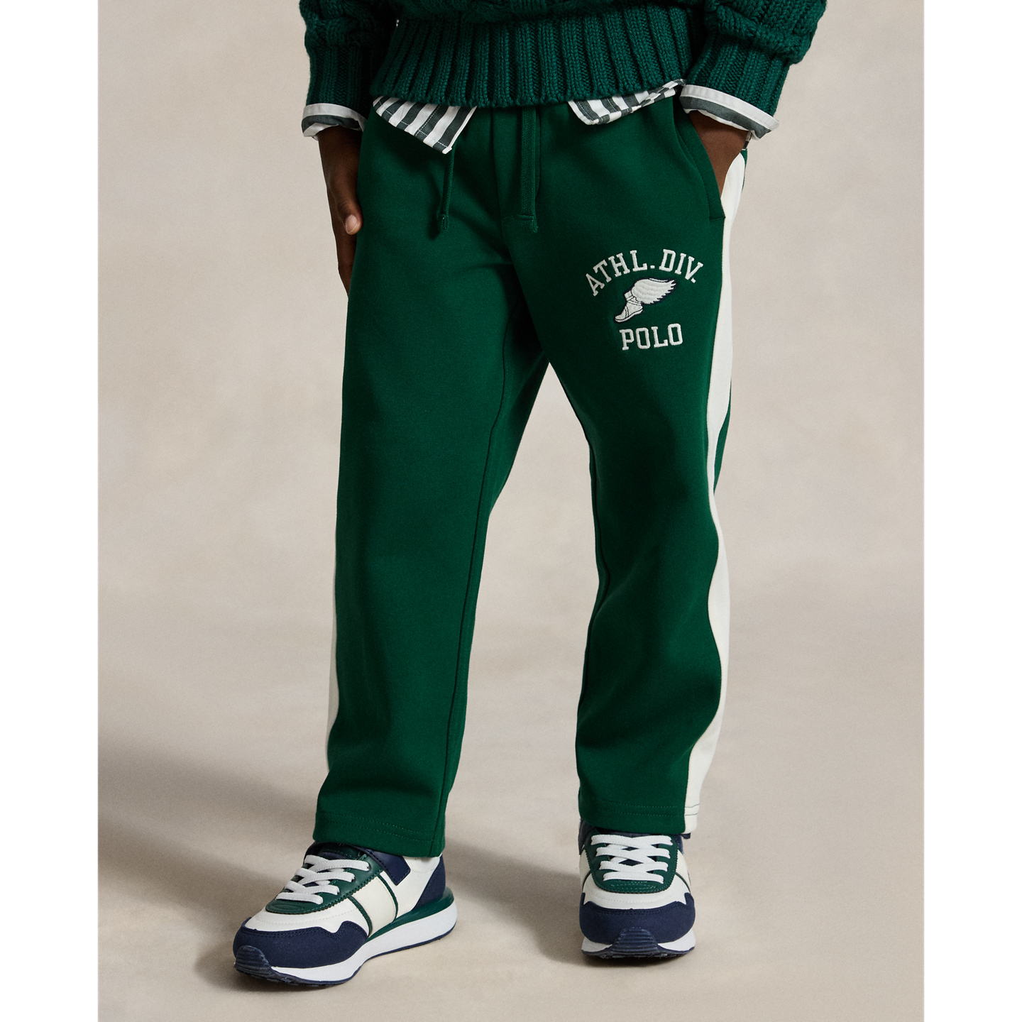 Детские брюки Ralph Lauren Logo Double-Knit Track, цвет: Тёмно-зелёный — фото 2
