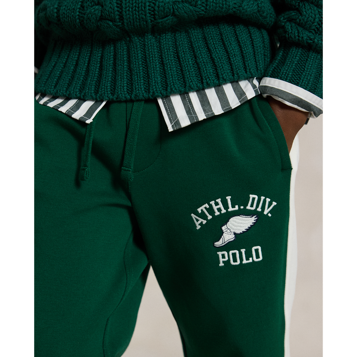 Детские брюки Ralph Lauren Logo Double-Knit Track, цвет: Тёмно-зелёный — фото 3