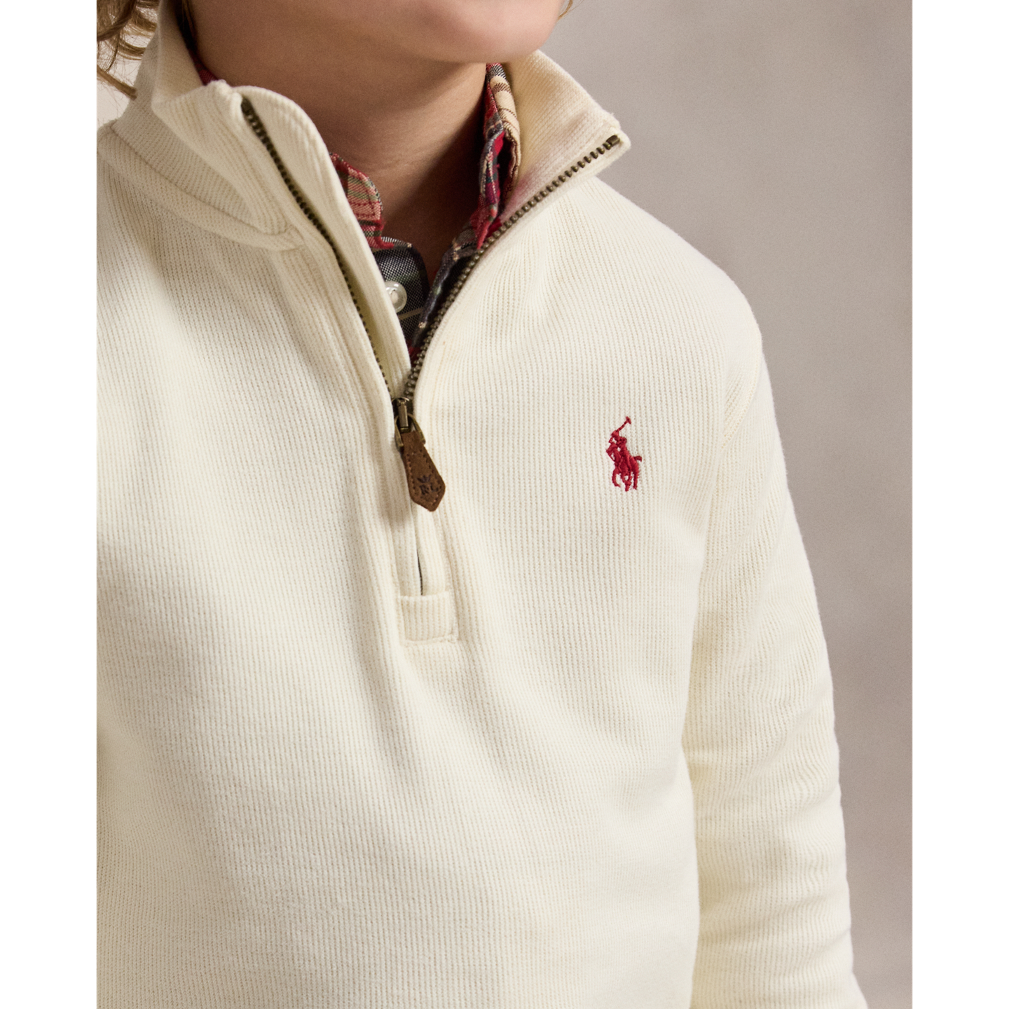 Детский свитер Ralph Lauren Estate-Rib Quarter-Zip Pullover, цвет: Кремовый — фото 3