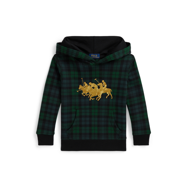 Geruite fleece hoodie met Triple-Pony