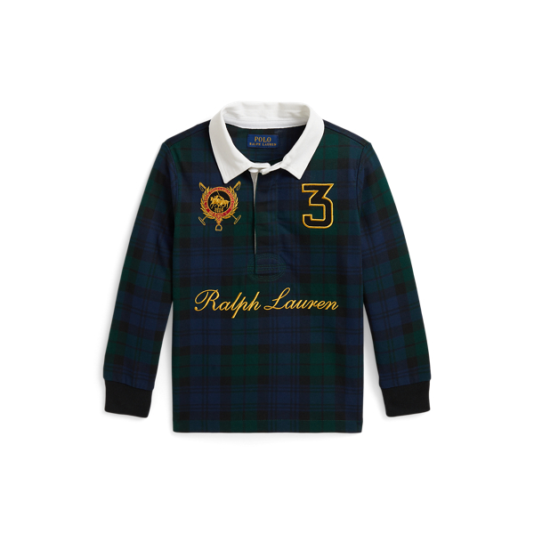 Double-Pony Plaid Cotton Rugby Shirt