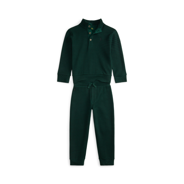 Plaid Estate-Rib Cotton Pullover & Pant