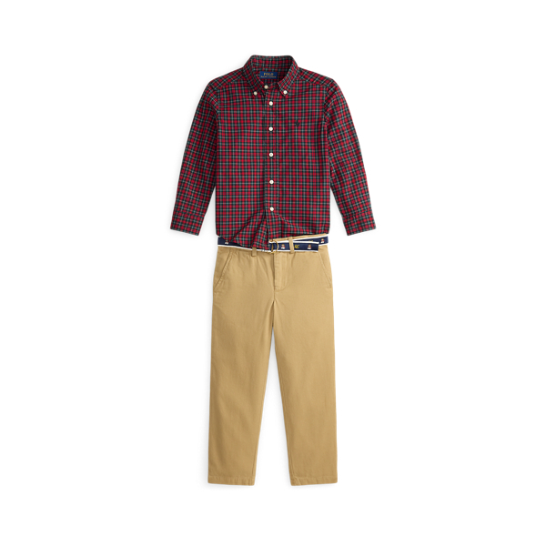Plaid Poplin Shirt, Belt & Chino Pant