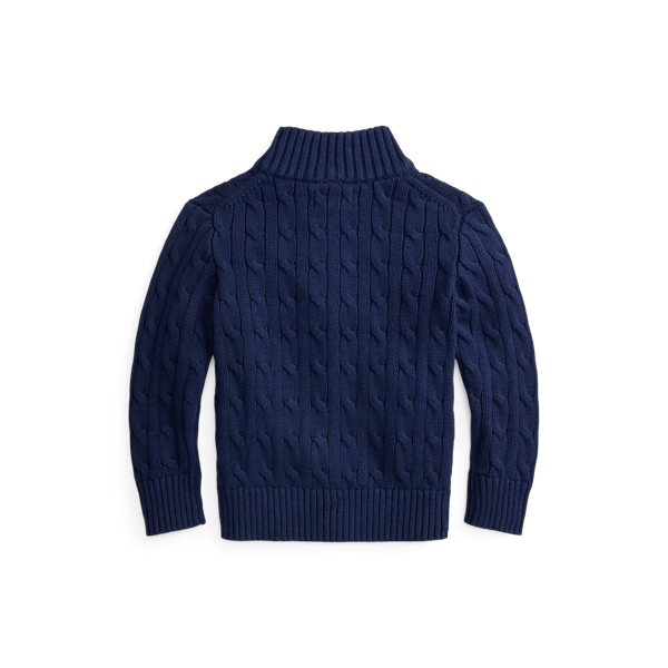 Polo Bear Cable Cotton Full-Zip Sweater