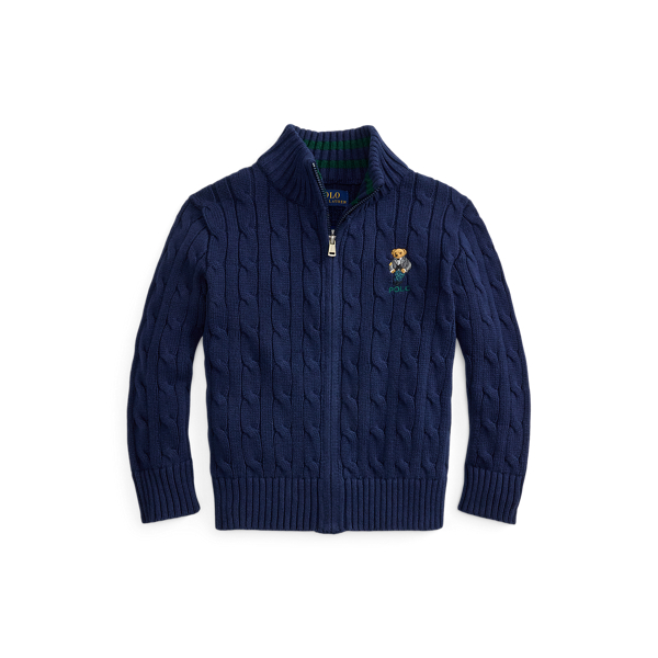 Polo Bear Cable Cotton Full-Zip Sweater