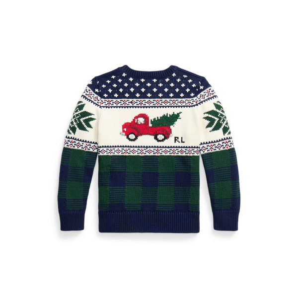 Pull en coton &agrave; camion tricot intarsia