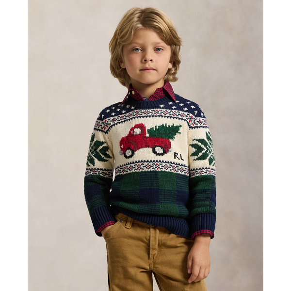 Pull en coton &agrave; camion tricot intarsia
