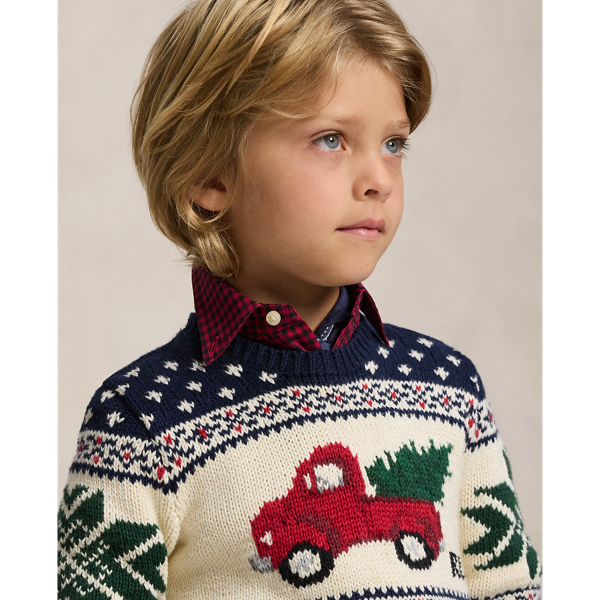 Pull en coton &agrave; camion tricot intarsia