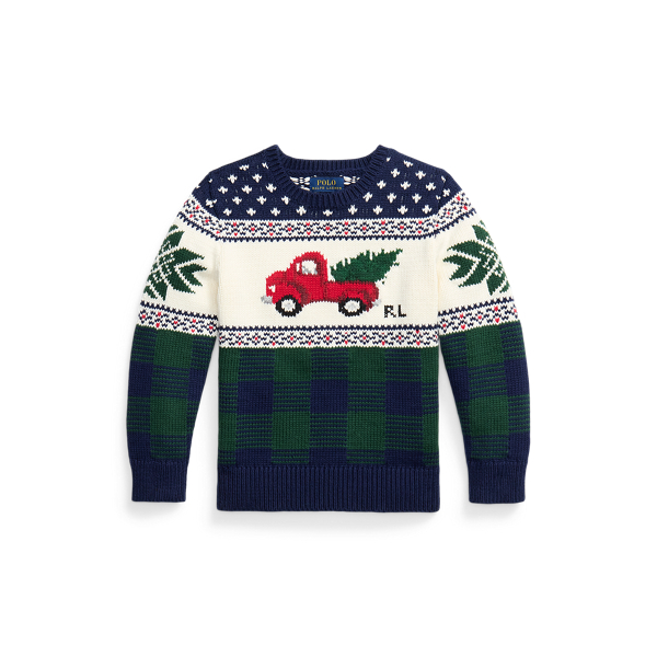 Pull en coton &agrave; camion tricot intarsia