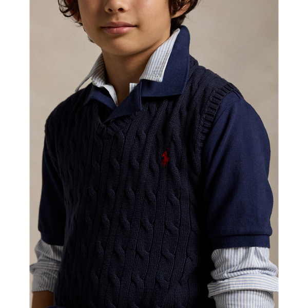 Cable Knit Cotton Jumper Waistcoat for Boys Ralph Lauren UK