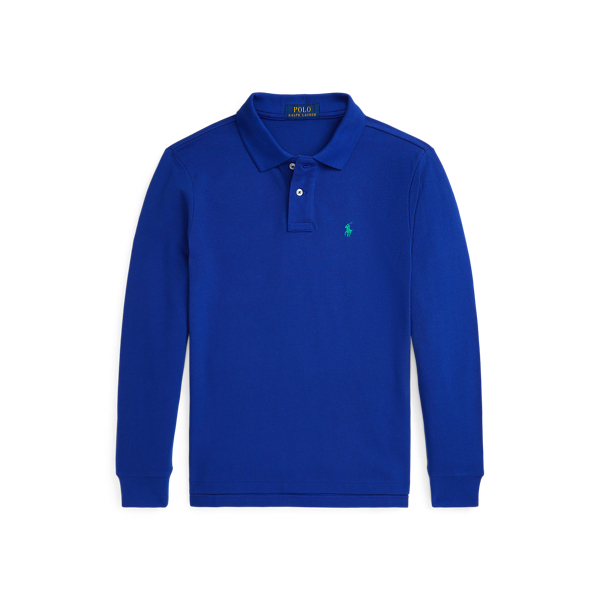 Cotton Mesh Long-Sleeve Polo Shirt