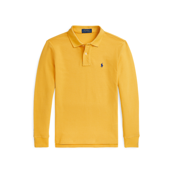 Cotton Mesh Long-Sleeve Polo Shirt