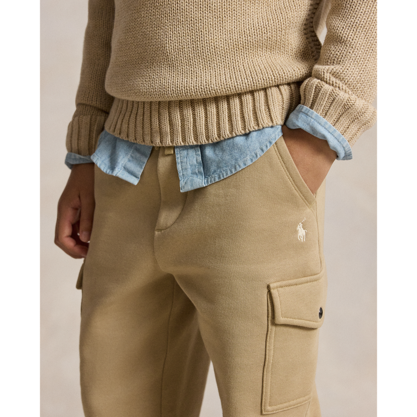 Детские брюки Ralph Lauren Fleece Cargo Jogger, цвет: Хаки — фото 2