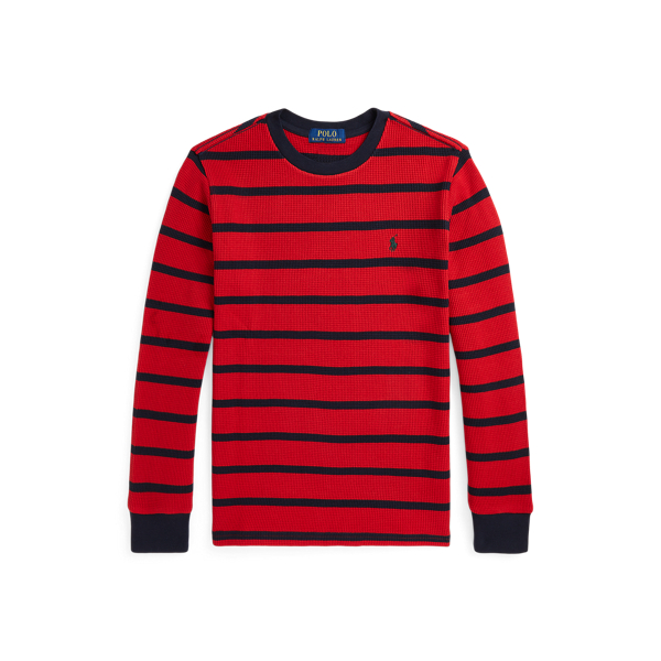 RL2000 Red/RL Navy Striped Waffle Cotton Long-Sleeve Tee Boys 8-20 1