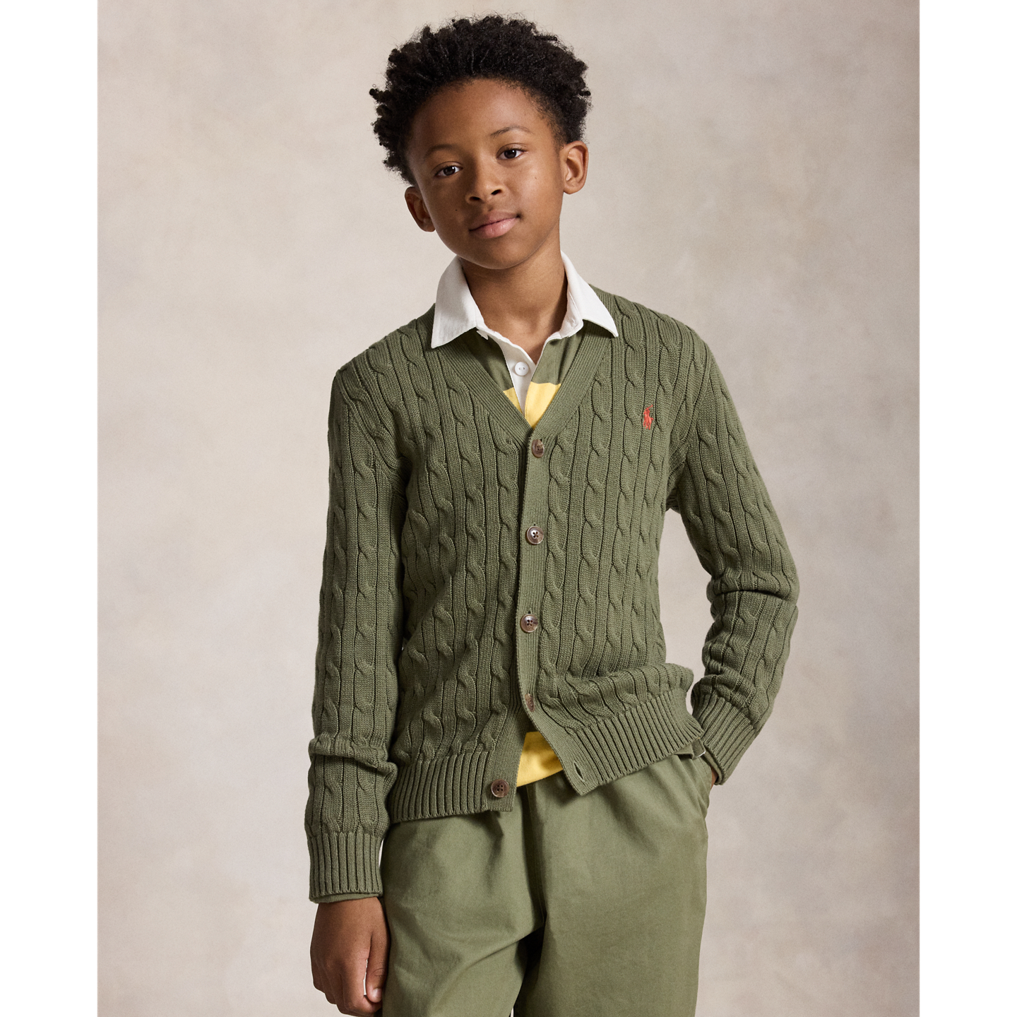 Детский кардиган Ralph Lauren Cable-Knit Cotton V-Neck, цвет: Оливковый — фото 4