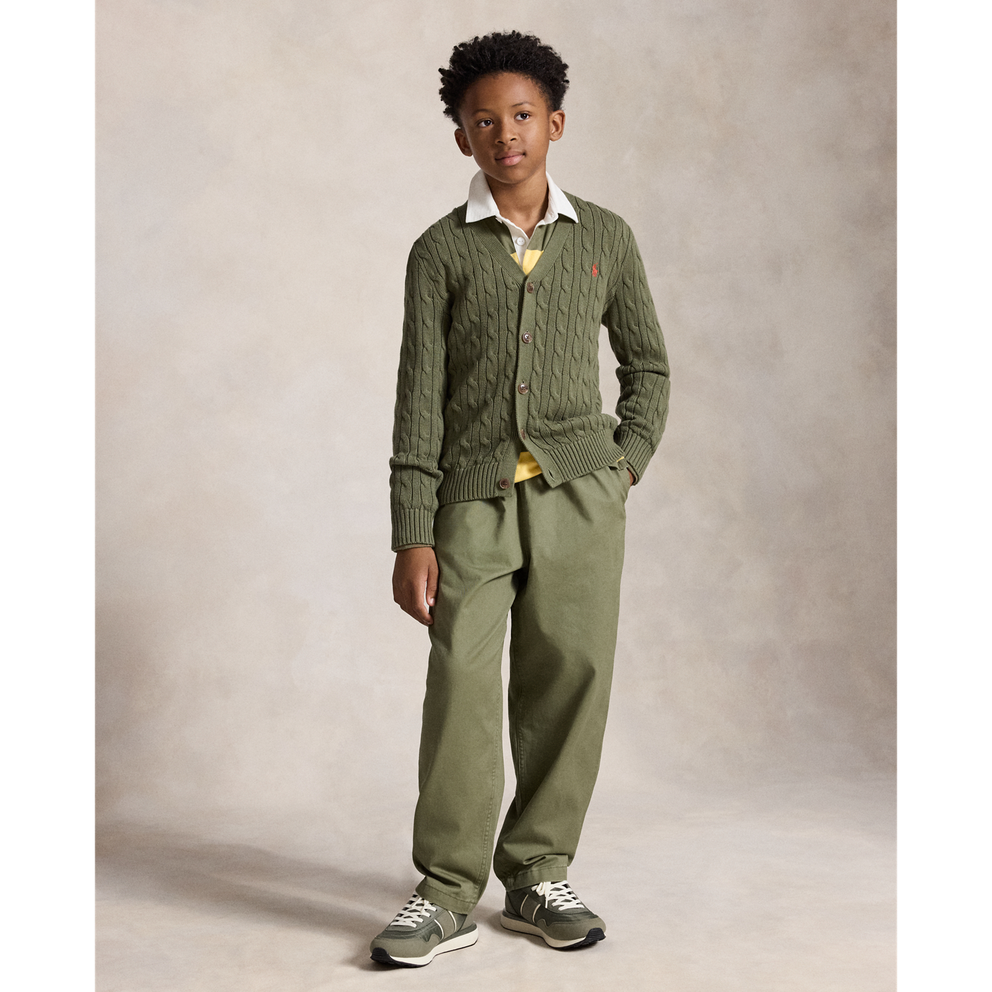 Детский кардиган Ralph Lauren Cable-Knit Cotton V-Neck, цвет: Оливковый — фото 2