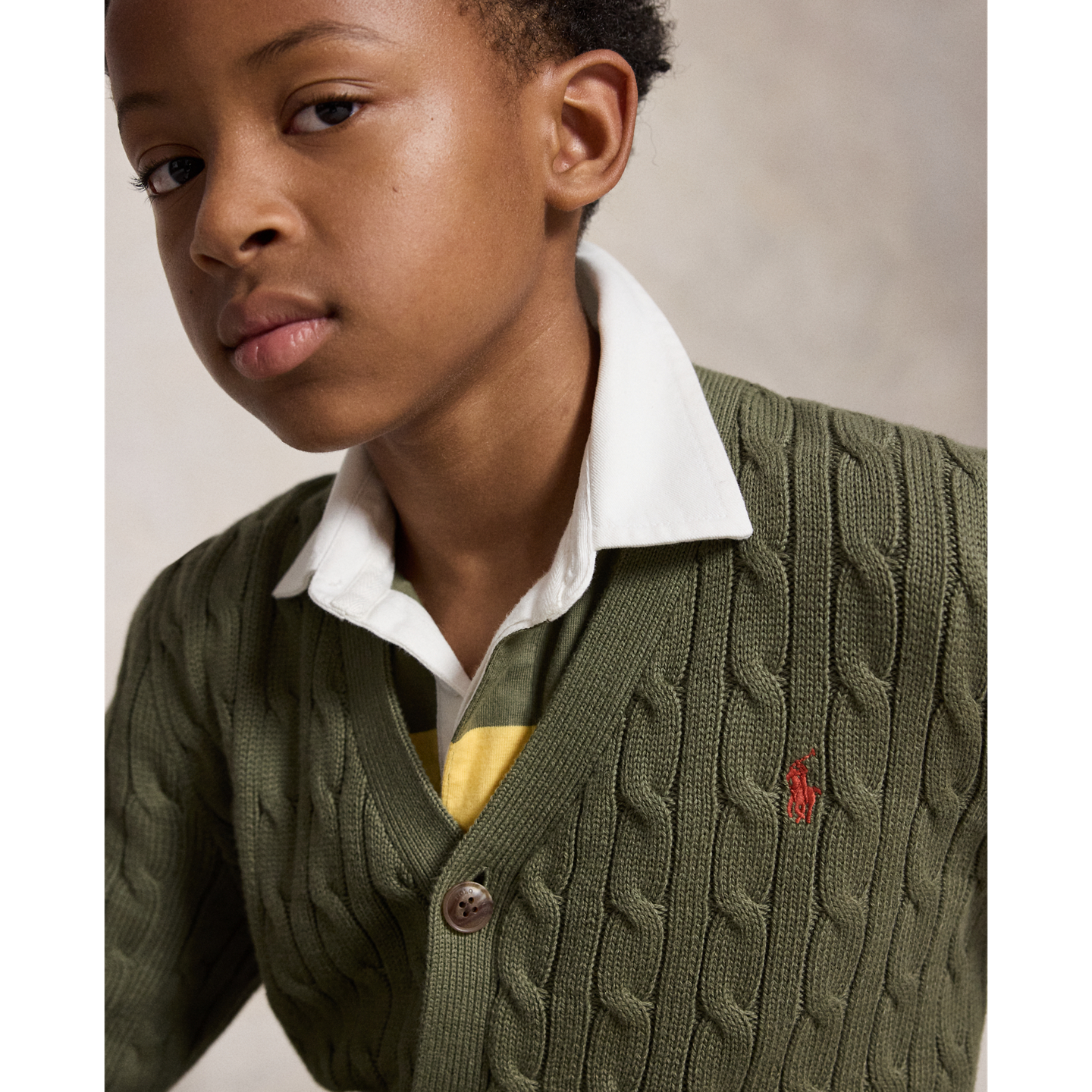 Детский кардиган Ralph Lauren Cable-Knit Cotton V-Neck, цвет: Оливковый — фото 3