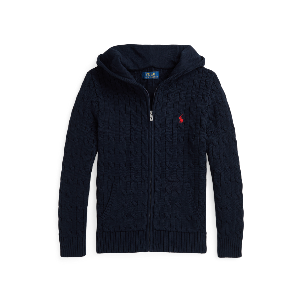 Cable Cotton Hooded Full Zip Sweater