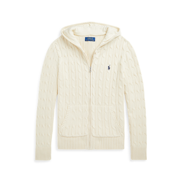 Cable Cotton Hooded Full-Zip Sweater