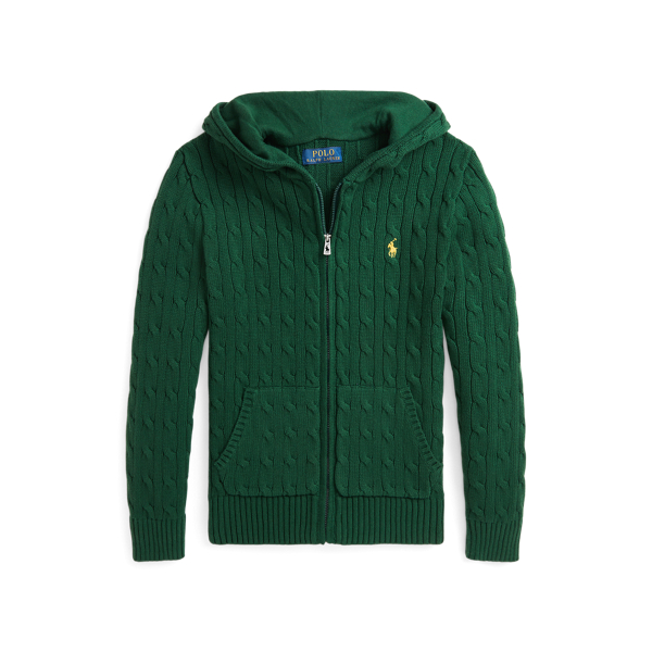 Cable Cotton Hooded Full-Zip Jumper