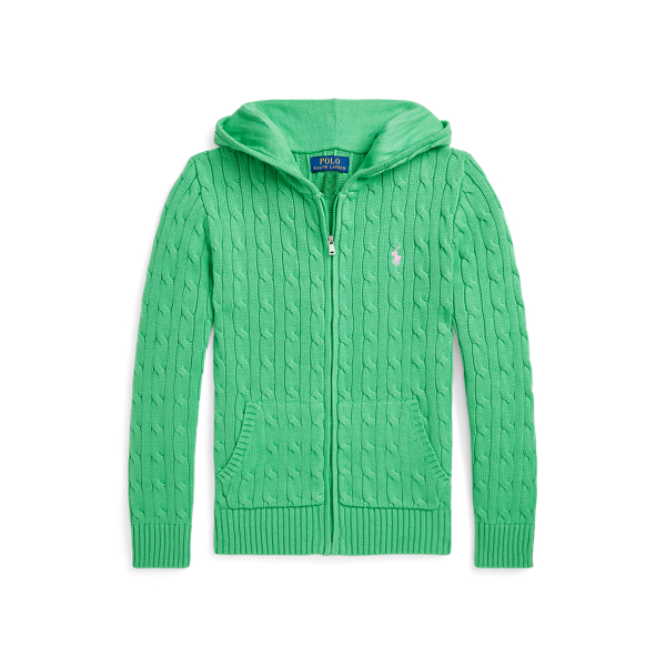 Cable Cotton Hooded Full-Zip Sweater