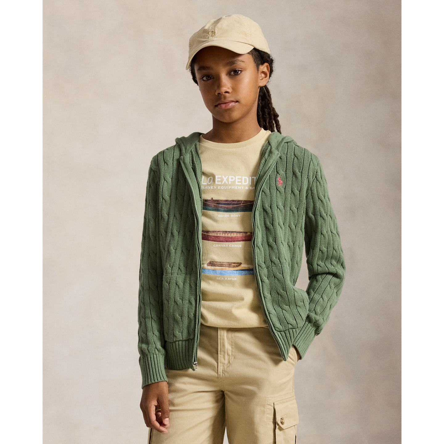 Детский свитер Ralph Lauren Cable Cotton Hooded Full-Zip, цвет: Зелёный — фото 4