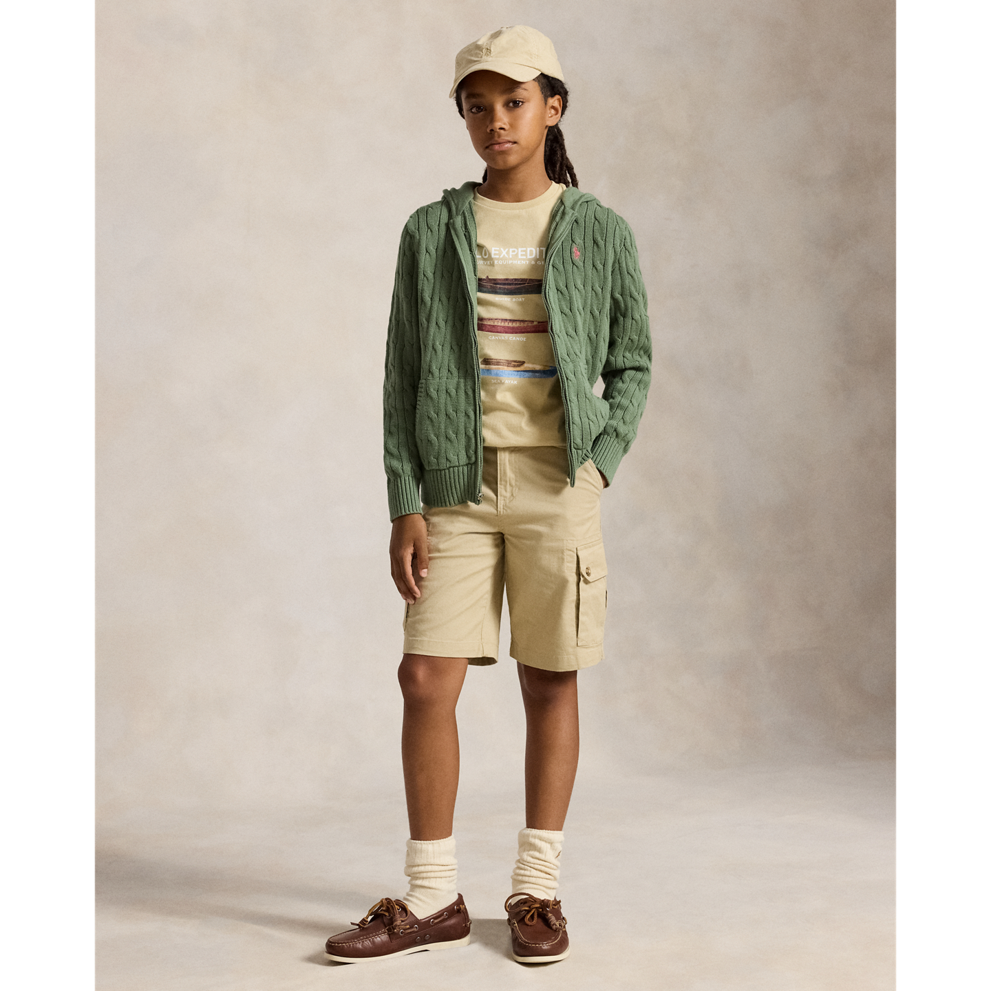 Детский свитер Ralph Lauren Cable Cotton Hooded Full-Zip, цвет: Зелёный — фото 2