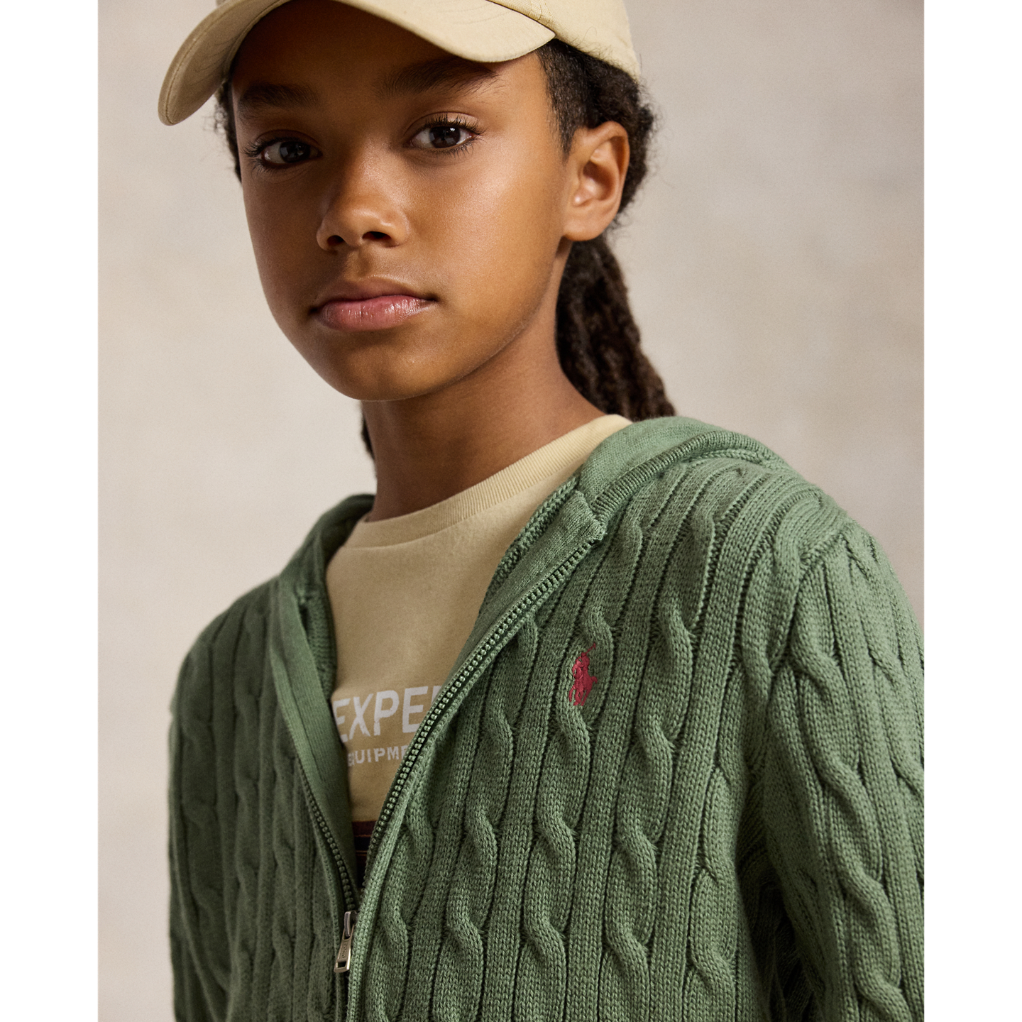 Детский свитер Ralph Lauren Cable Cotton Hooded Full-Zip, цвет: Зелёный — фото 3