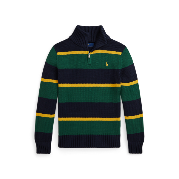 Blue/Green/Yellow Striped Cotton Quarter-Zip Sweater Boys 8-20 1