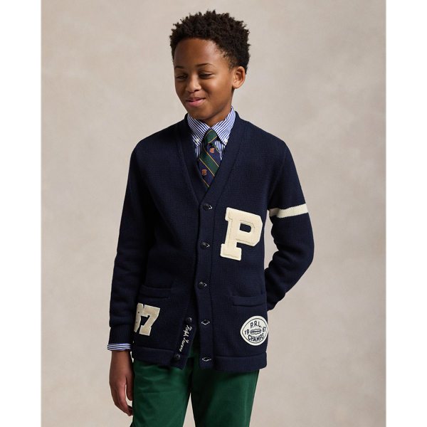 Cotton V Neck Letterman Cardigan for Boys Ralph Lauren PA