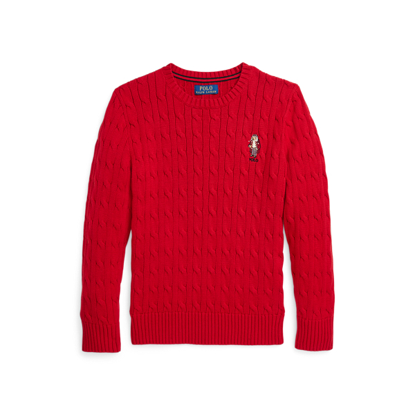 RL2000 Red Polo Bear Cable-Knit Cotton Sweater Boys 8-20 1