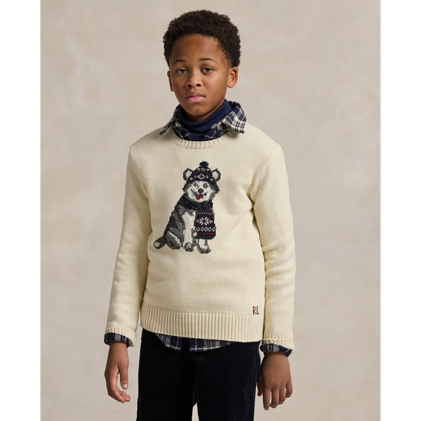 Dog-Intarsia Crewneck Sweater