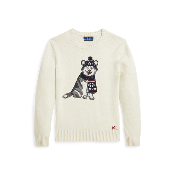 Dog Intarsia Crewneck Sweater