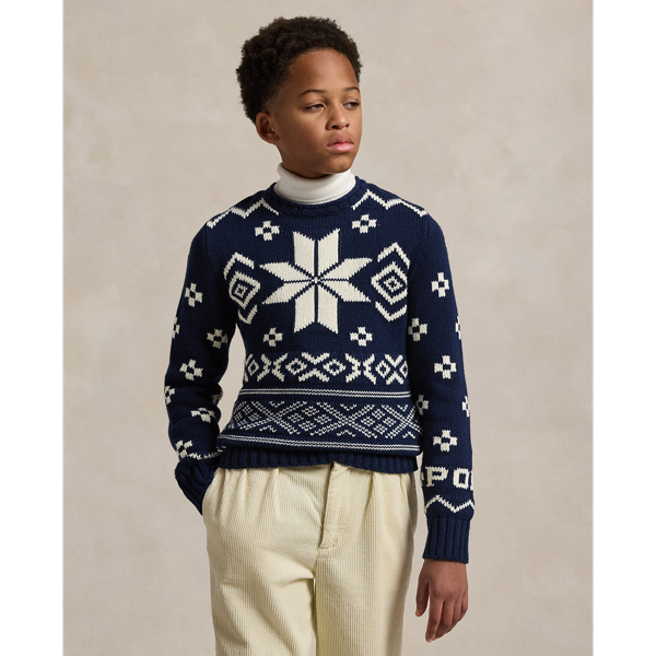 Navy Combo Snowflake Cotton-Blend Sweater Boys 8-20 1