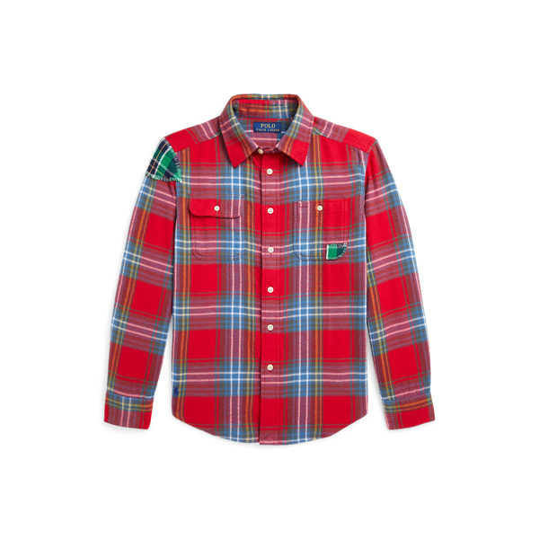 Distressed Plaid Cotton Twill Shirt