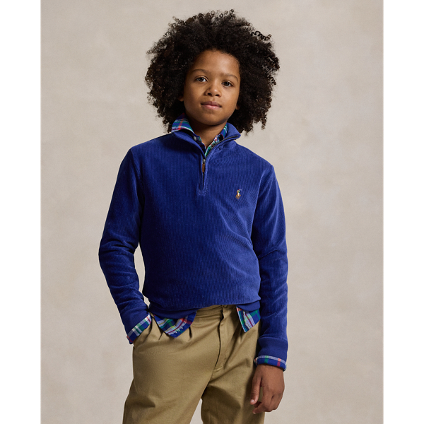 Chalet Blue Knit Corduroy Quarter-Zip Pullover Boys 8-20 1