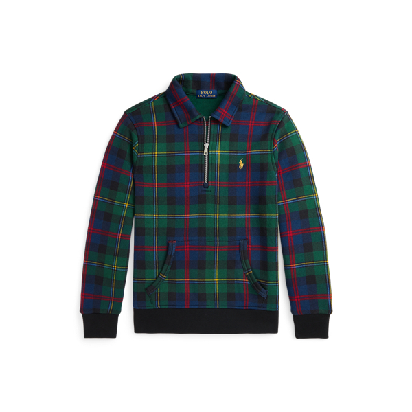 Plaid Fleece Collared Sweatshirt