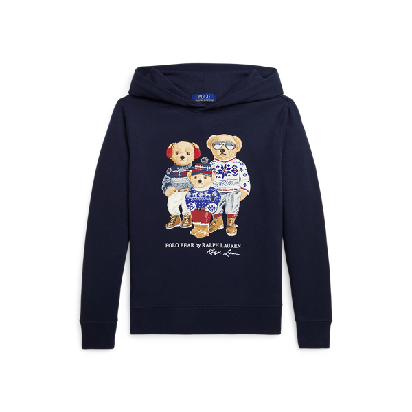 RL Navy Polo Bear Family Fleece Hoodie Boys 8-20 1