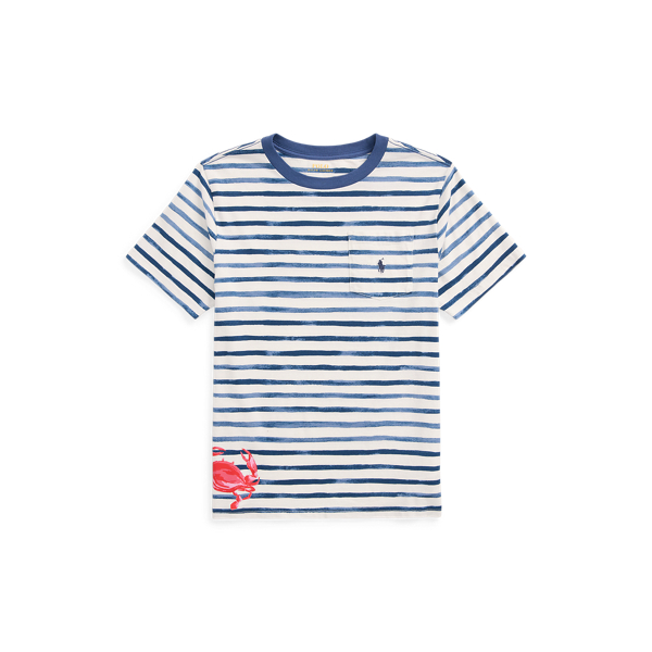 Striped Crab-Print Cotton Pocket Tee