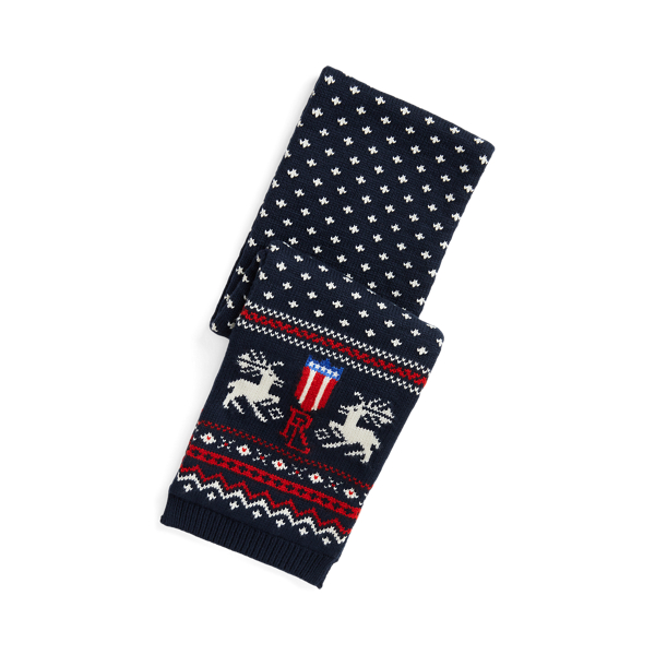 RL Navy Combo Reindeer Cotton-Blend Scarf Boys/Girls 1