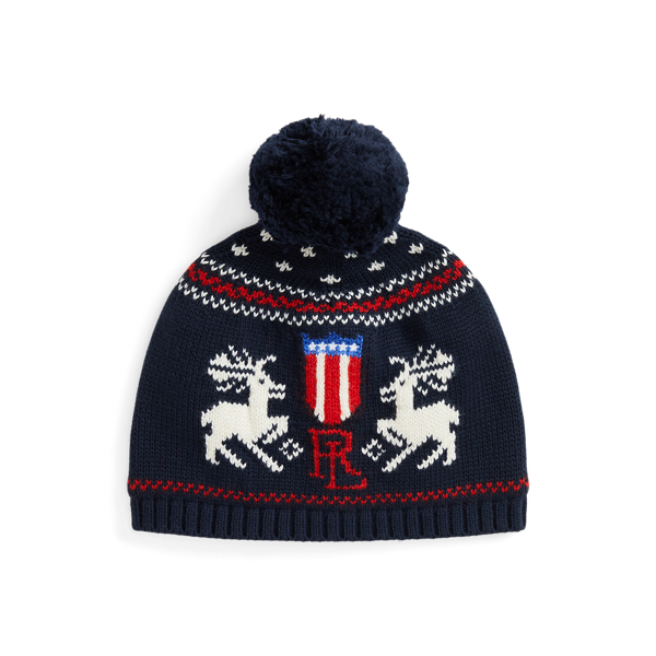 RL Navy Combo Reindeer Cotton-Blend Pom-Pom Hat Boys/Girls 1