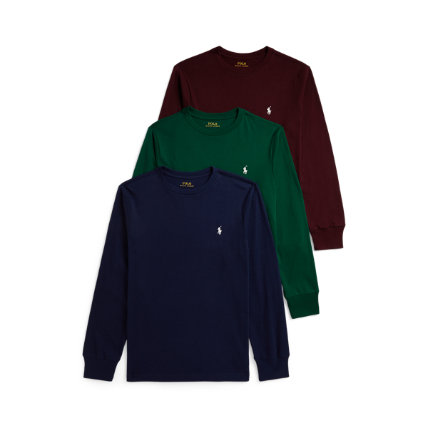Blue/Green/Red Cotton Long-Sleeve Tee 3-Pack Boys 8-20 2
